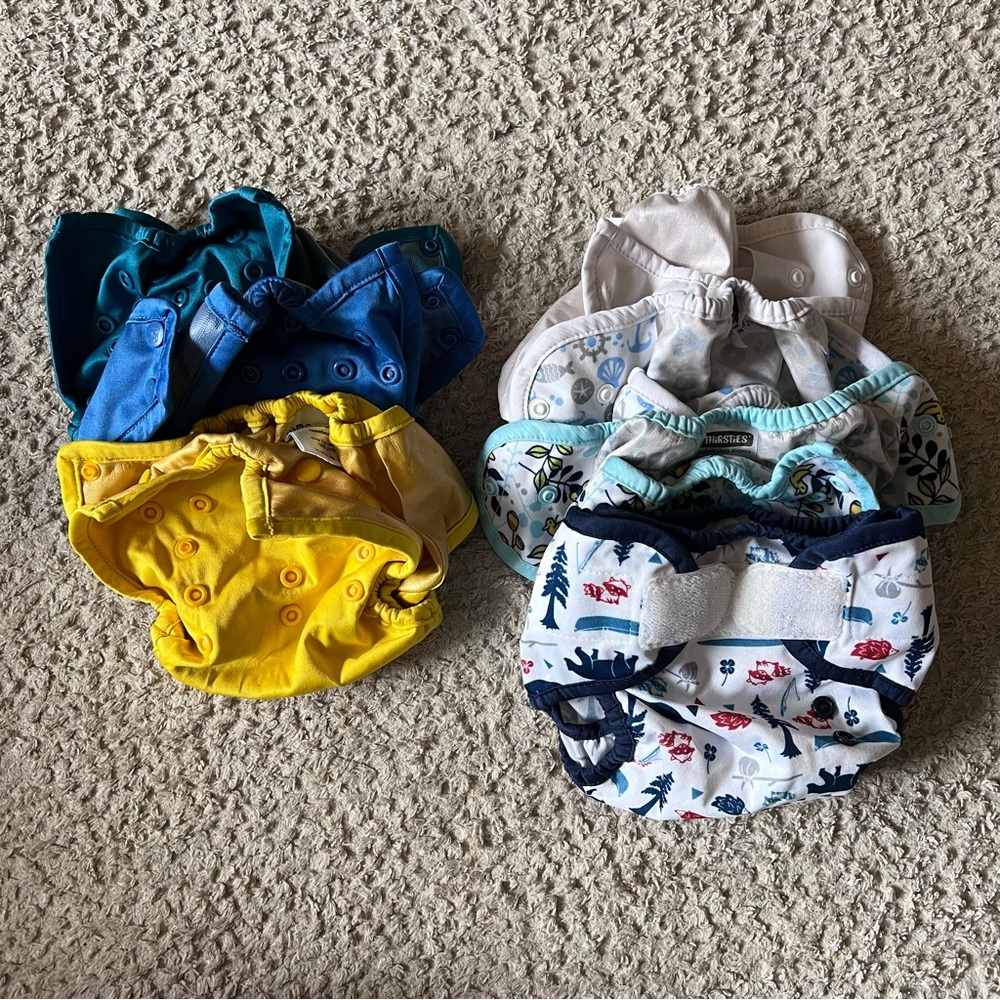 Lot of 12 cloth diaper covers, Newborn-One Size, Thirsties, Rump-a-Roos